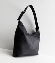 New Look Black Woven Leather-Look Shoulder Bag